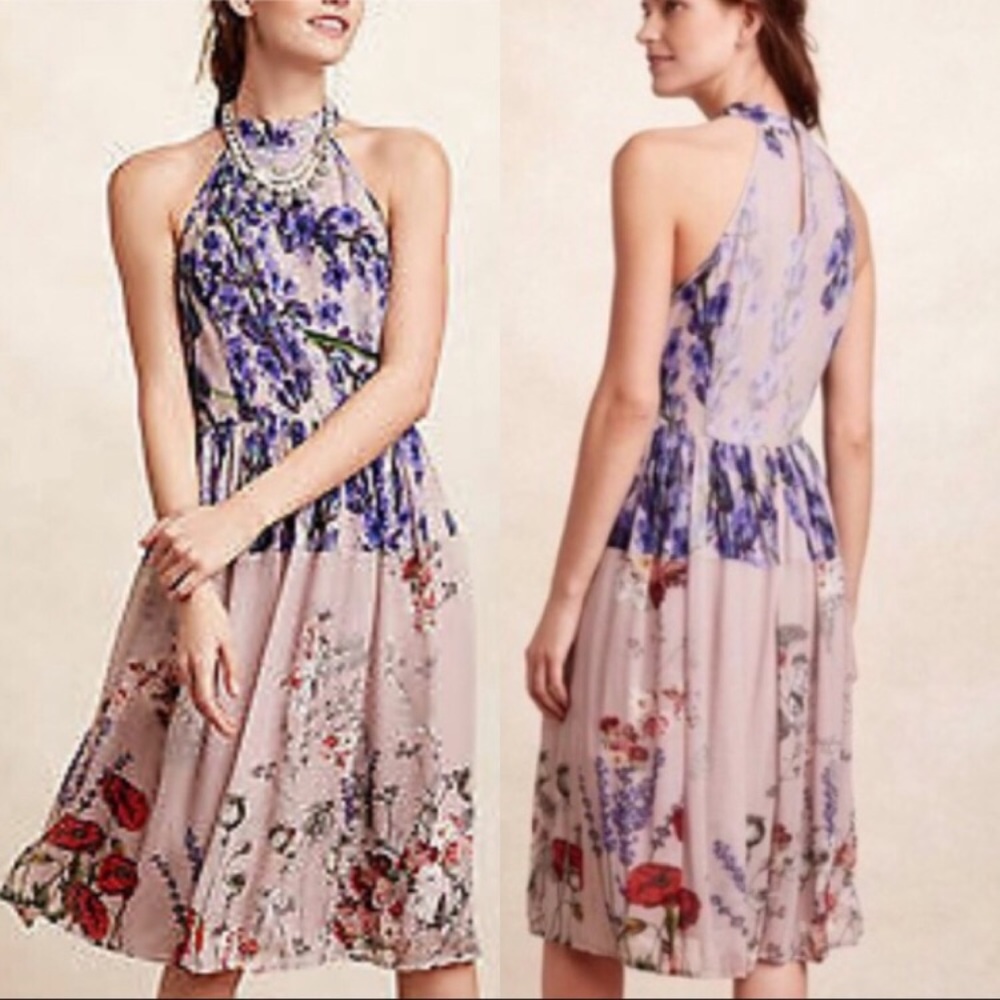 Anthropologie Varun Bahl Petaline Floral Halter MIDI Dress